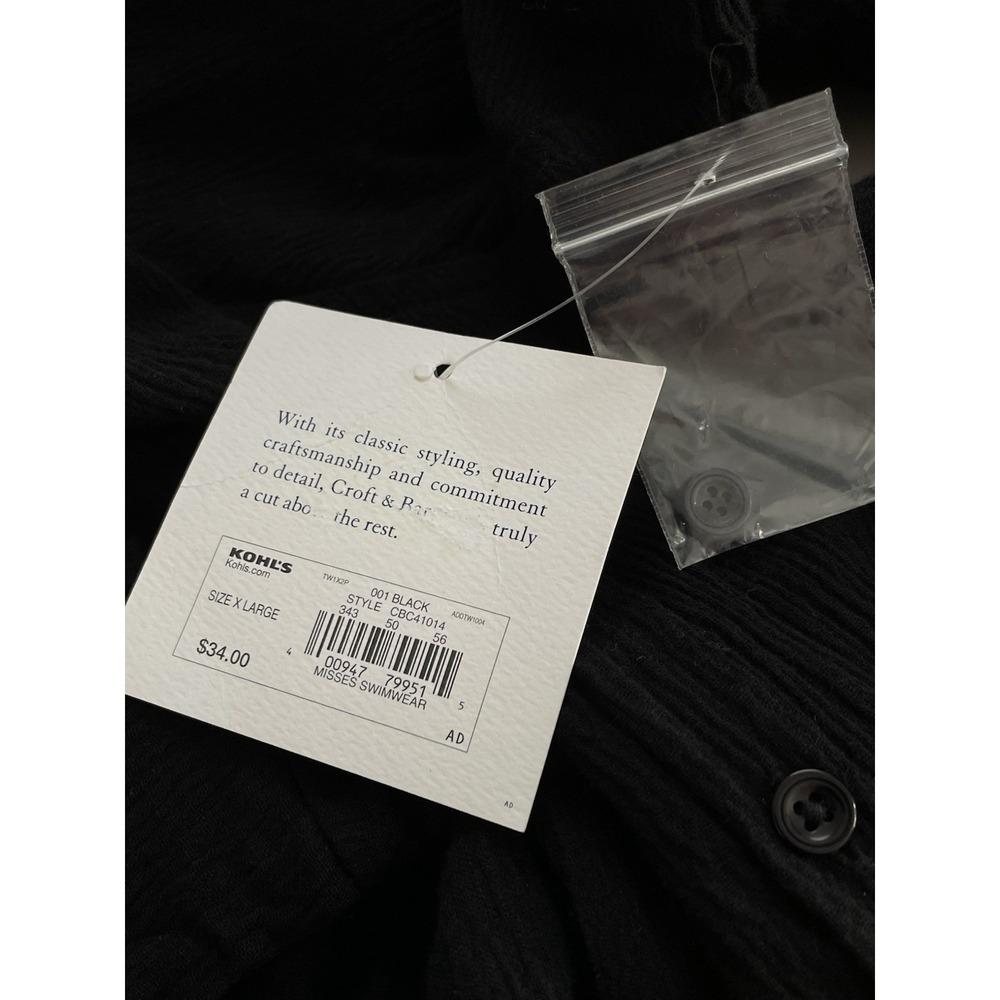 Croft & Barrow Shirt Womens XL Black Button Up Roll Tab Sleeve Tunic Top Cotton - Picture 9 of 14